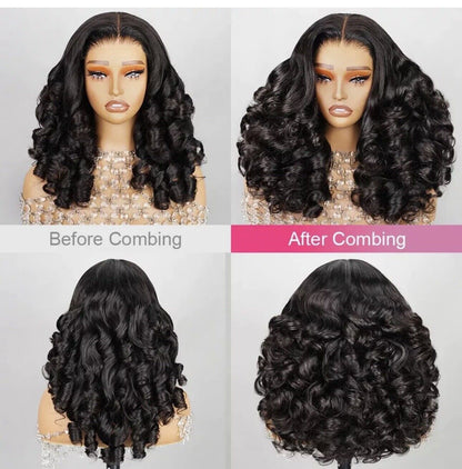 Human Hair Wigs UK Women Full Glueless Wear & Go Bouncy Curly Lace Front Wig