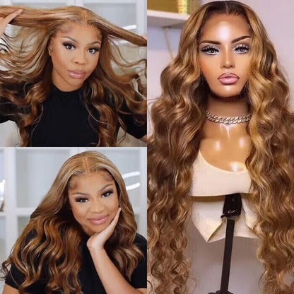 Women Human Hair Wig Glueless Wavy Full Lace Front Long Short Wigs UK #Piano