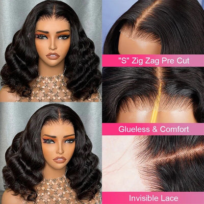 Human Hair Wigs UK Women Full Glueless Wear & Go Curly Lace Front Short Bob Wig