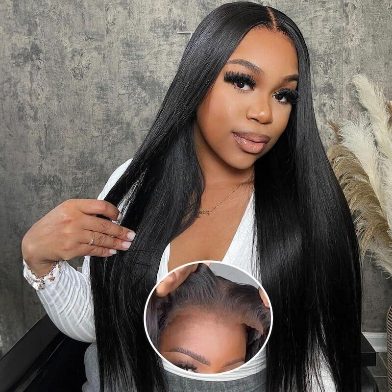 Glueless Ready To Wear Human Hair Wigs Wavy Straight Pre Cut Lace Front Wig UK