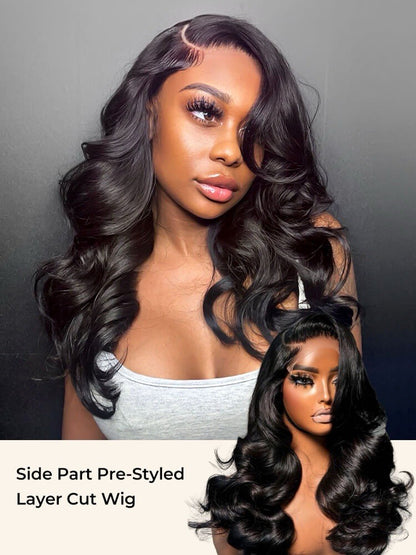 Pre Styled Face-Framing Layered Cut Body Wave Side Part 250% Density Wig