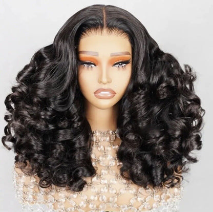 Human Hair Wigs UK Women Full Glueless Wear & Go Bouncy Curly Lace Front Wig