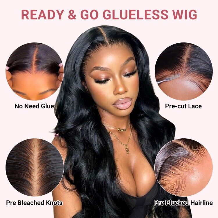 Human Hair Wigs Glueless Pre Cut Lace Front Wear Go Wavy Long Wig Women UK