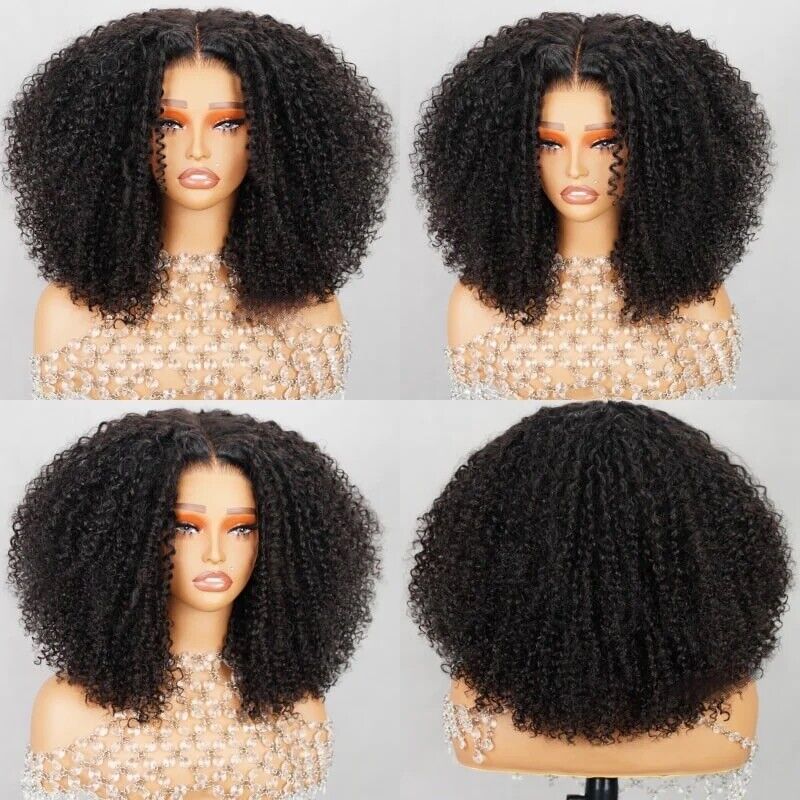 Glueless Wear & Go Lace Pre Cut Front Kinky Curly Wig Human Hair Wigs UK Women