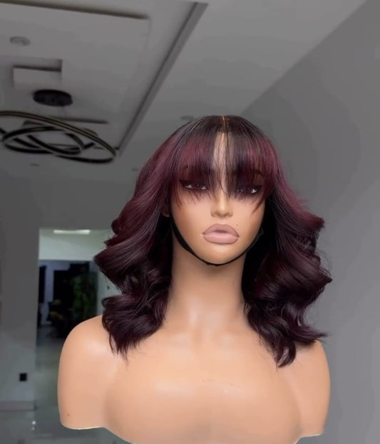 Raw Vietnamese SDD Lace Front Wavy Glueless Fringe Bob Wig 250% Density