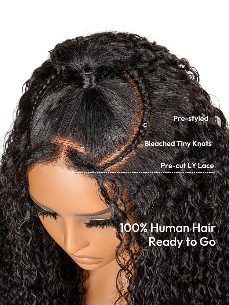 Pre Styled Side Pre Braided Glueless Natural Curly Voluminous 300% Density Wig