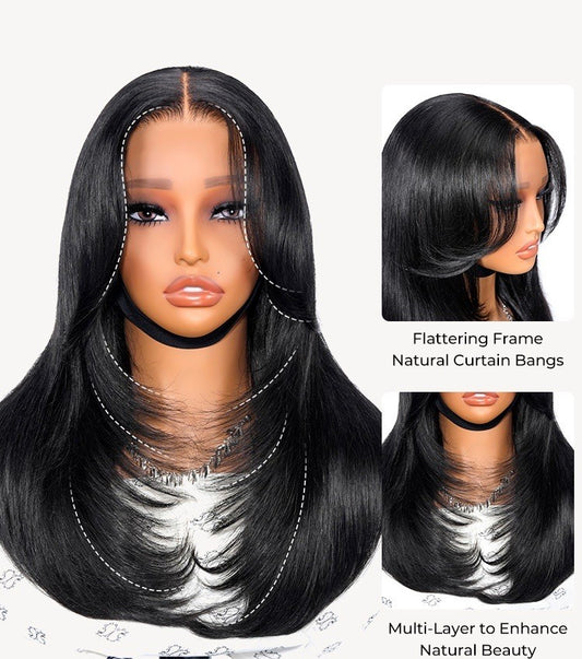Ready To Wear Curtain Bang Body Wave Glueless Lace Wig Ready To Wear With Layers