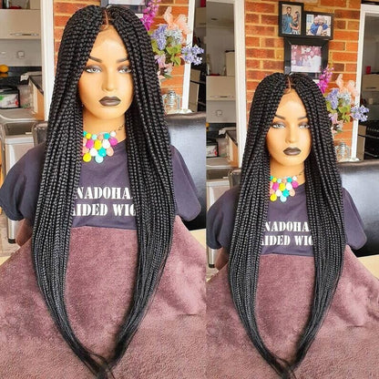 13×6 Full Frontal Medium Box Braided Wig Lace Front Women Uk