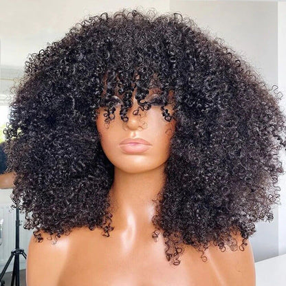 Human Hair Wigs Women Glueless Curly Short Long Wig With Bangs UK