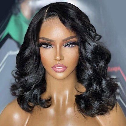 Womens Human Hair Wig Glueless Full Wavy Undetectable Lace Front Short Wigs UK