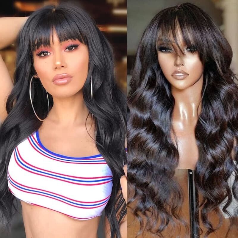 Human Hair Wigs Wig With Bang Glueless Wear And Go Women UK