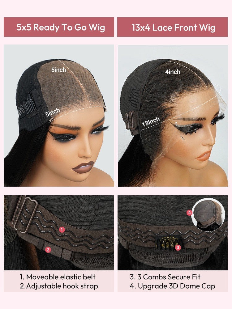 Layered Super Invisible Lace 5*5 Front Human Hair Glueless Wig Straight 250% 
