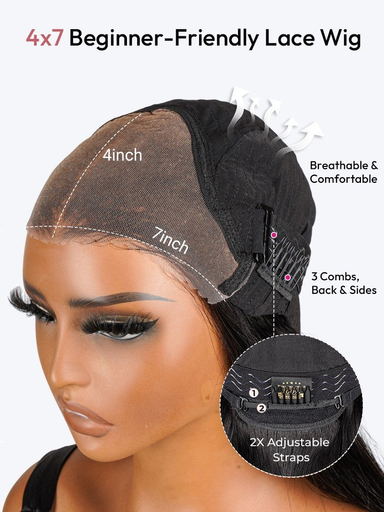 Pre Styled Ready To Wear Yaki Straight Human Hair 300%  Density Glueless  Wig 