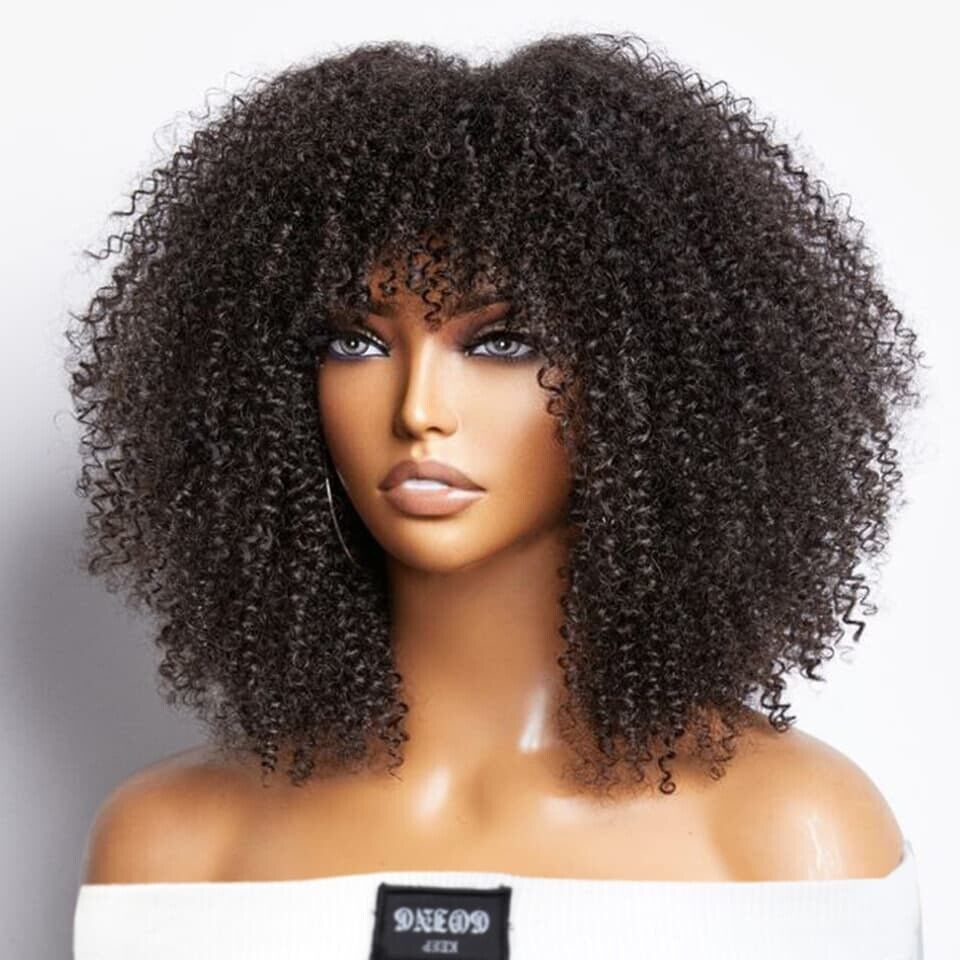 Human Hair Wigs Women Glueless Curly Short Long Wig With Bangs UK