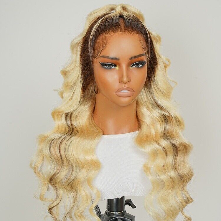 Human Hair Glueless Ready to Go Wig 250% Density P18/613 Ombre Blonde Hair Women