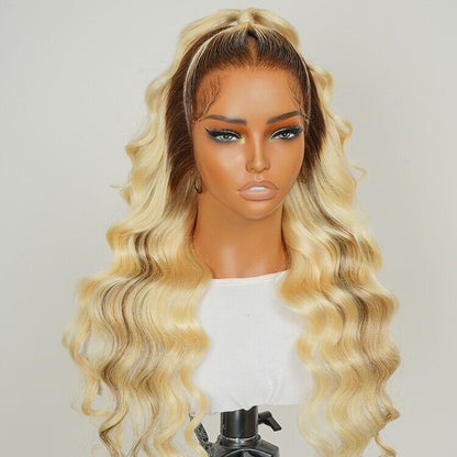 Human Hair Glueless Ready to Go Wig 250% Density P18/613 Ombre Blonde Hair Women