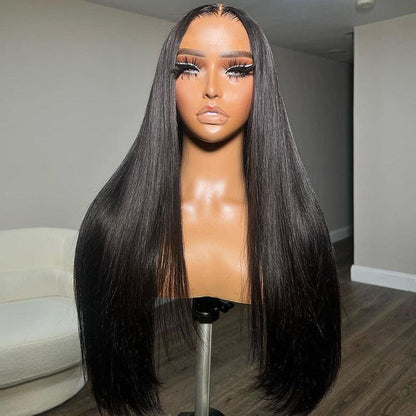 Human Hair Wigs Glueless Pre Cut Lace Front Wear Go Straight Long Wig Women