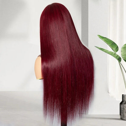 250% Density 99J Color Burgundy Bone Straight Wig Lace Front Glueless Wig