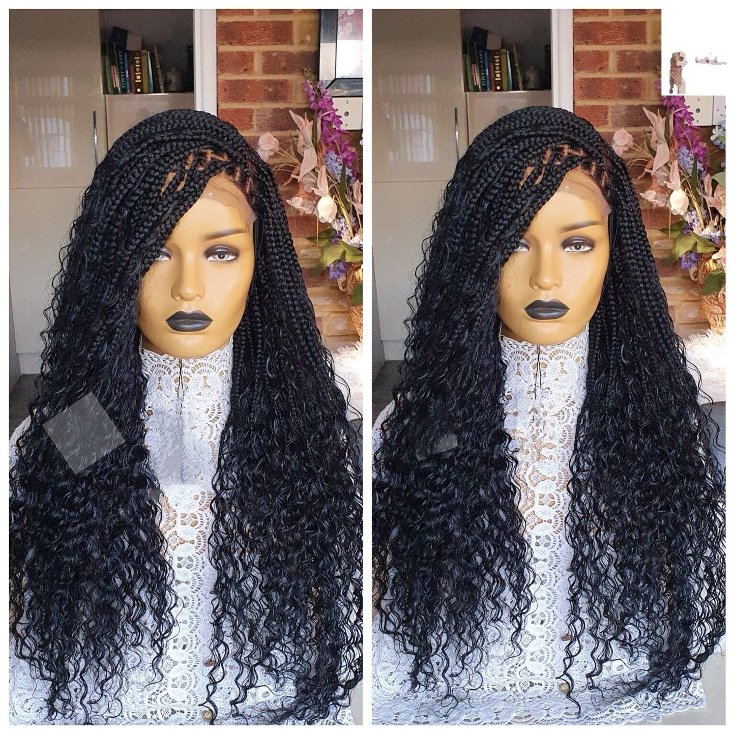 Boho Knotless Box Braided Wig Women 30inch Long Black 4*4 Lace Front Uk