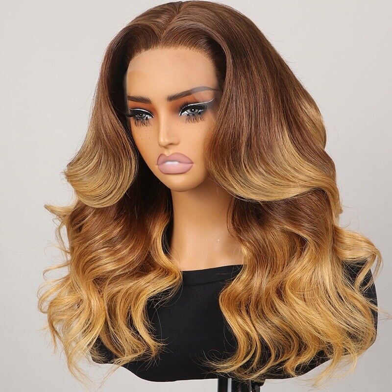 Human Hair Wigs Lace Front Honey Blond Body Wave Women Wig UK