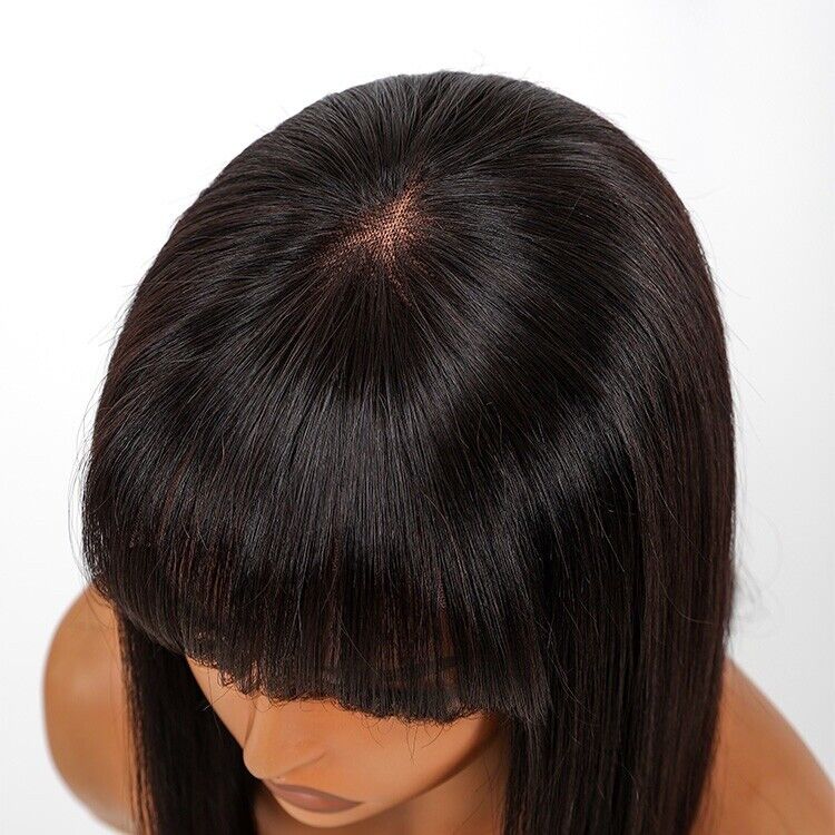 Short Bob With Bangs Human Hair Ready To Go Glueless Lace Front Wig