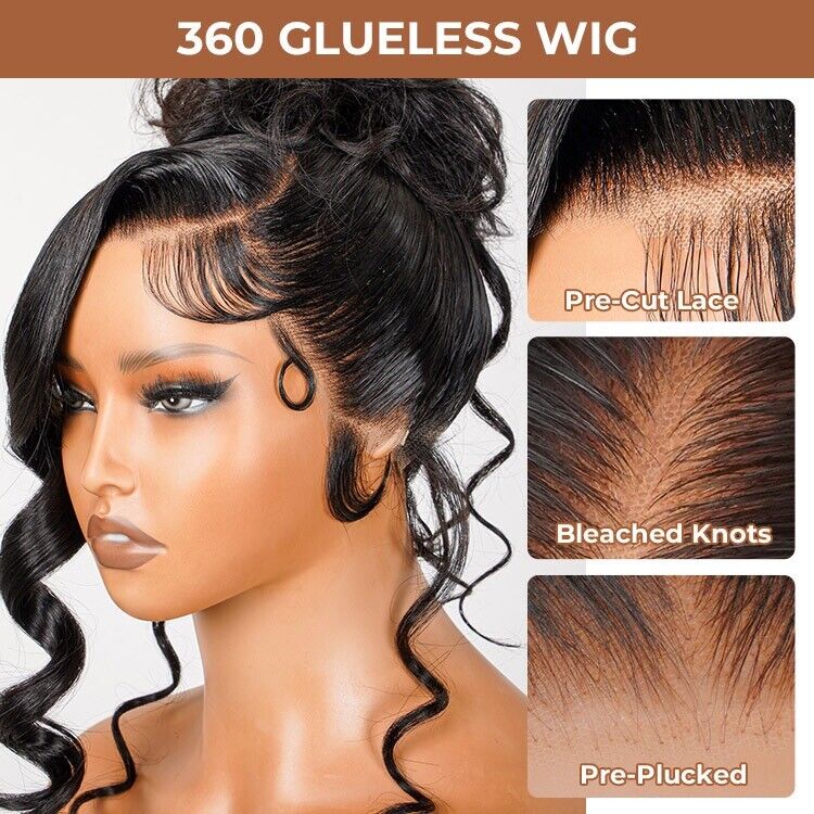 Glueless Ready To Wear 360 Lace Front Human Hair Wigs  Pre Styled Women Wig UK