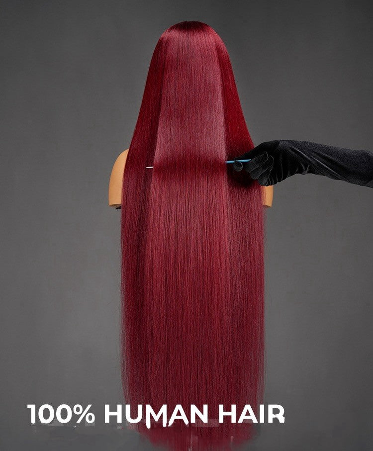 Super Long 50inch 300% Density Burgundy 13x6 HD Lace Front Wig Human Hair