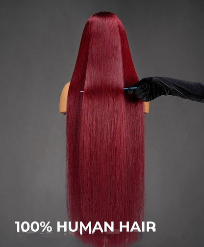 Super Long 50inch 300% Density Burgundy 13x6 HD Lace Front Wig Human Hair