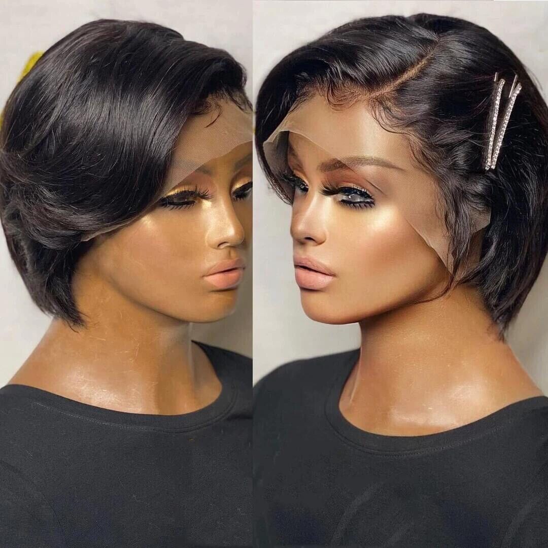 Human Hair Wig Wigs Glueless Women Wear & Go Lace Front Pixie Short Wig UK