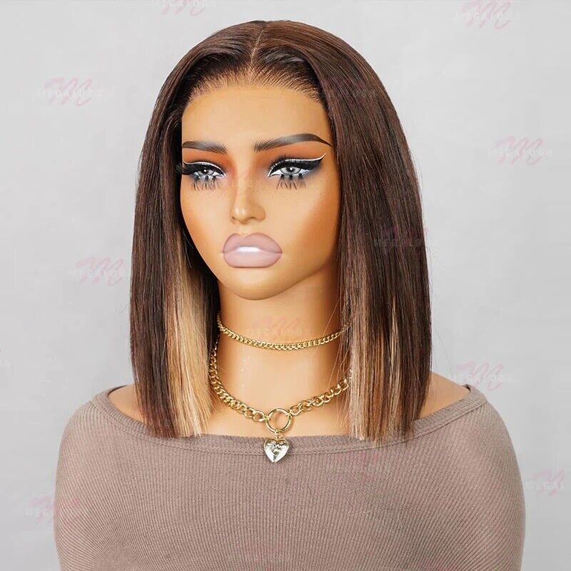 Human Hair Wigs Glueless Women Lace Front Straight Wear And Go Short Wig UK