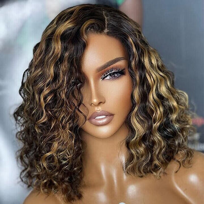 Women Human Hair Wig Glueless Lace Front Highlight Honey Blonde Short Wigs UK