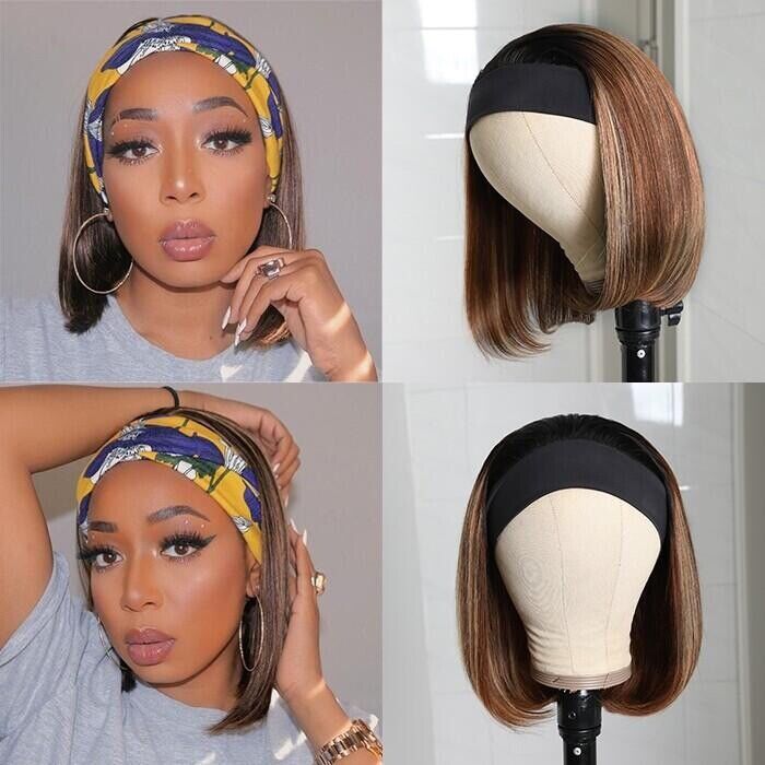 Human Hair Wigs Wig Glueless Women Headband Straight Short Bob UK #4/27