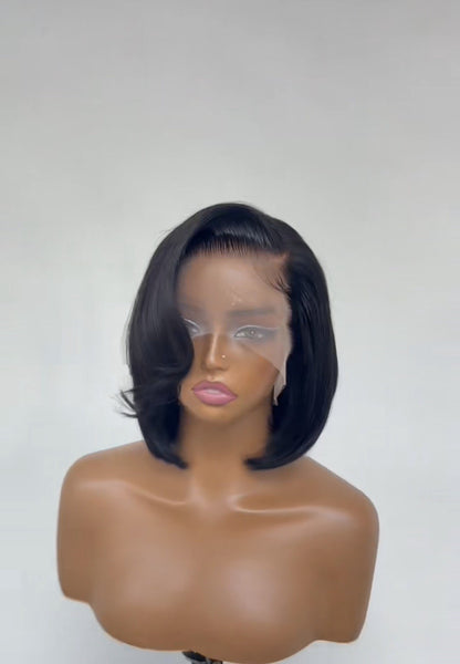 Pre Styled Wear And Go Glueless Bob Wig With Side Bang And Baby Hairs Human Hair