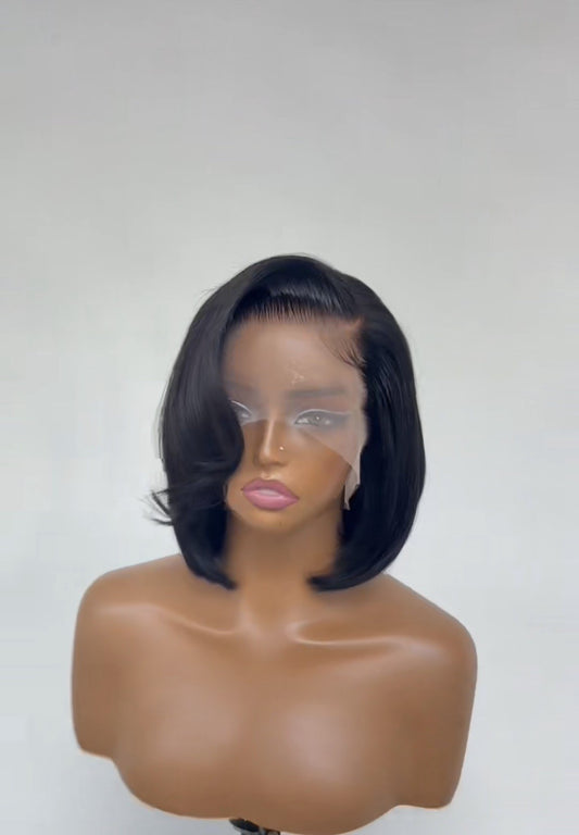 Pre Styled Wear And Go Glueless Bob Wig With Side Bang And Baby Hairs Human Hair