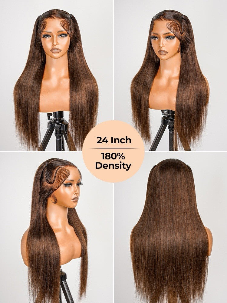 Glueless #4 Brown Pre Styled Zig Zag Part Frontal Wig Straight Lace Wig