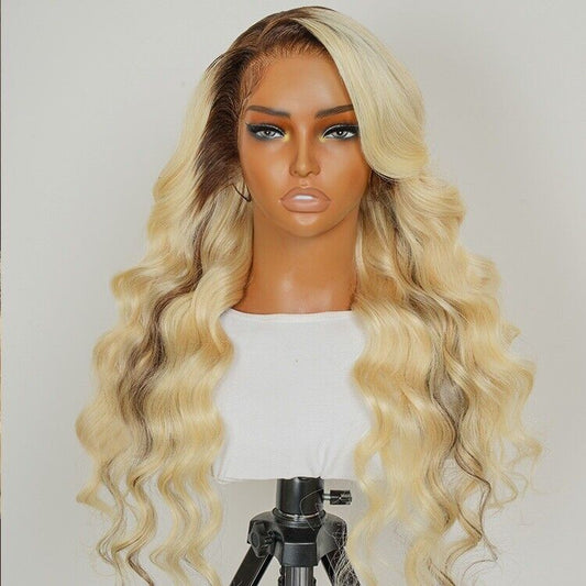 Human Hair Glueless Ready to Go Wig 250% Density P18/613 Ombre Blonde Hair Women