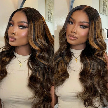 Highlight Honey Brown Body Wave 13×4 Glueless HD Lace Front Wigs Human Hair