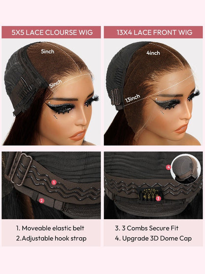 Glueless Ready To Go Wig Piano Colored Body Wave 5*5 Closure With Highlights