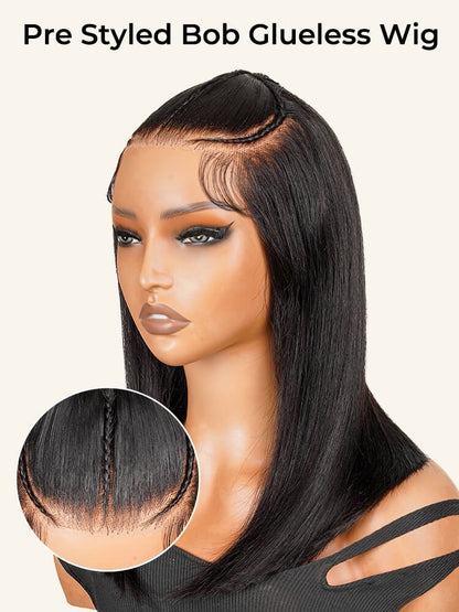 Human Hair Wigs Glueless Pre Styled Braided Ready To Wear Lace Front Bob Wig