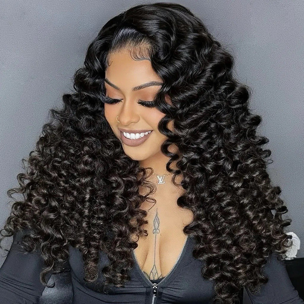 Bouncy Fluffy Deep Wave Voluminous Density Pre Cut Lace Ready To Wear Wig