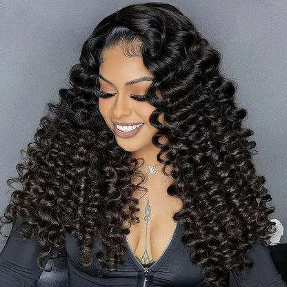 Bouncy Fluffy Deep Wave Voluminous Density Pre Cut Lace Ready To Wear Wig