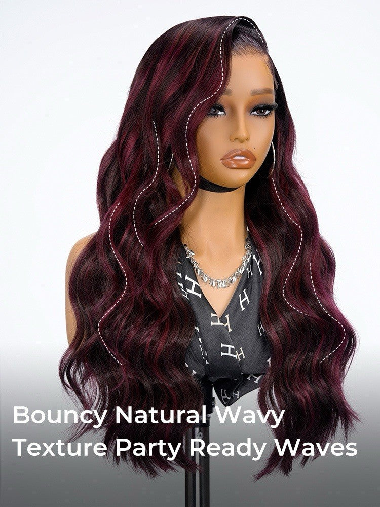 Highlight Red Burgundy Side Part Body Wave 13x6 Lace Frontal Human Hair Wig