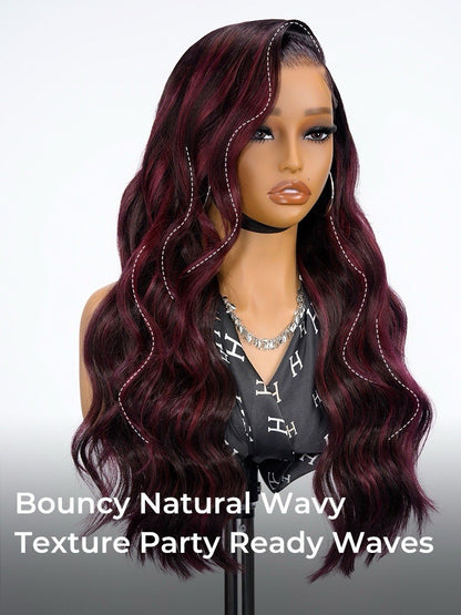 Highlight Red Burgundy Side Part Body Wave 13x6 Lace Frontal Human Hair Wig