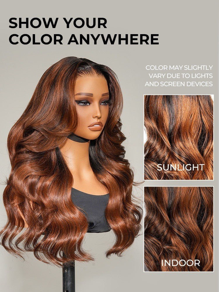 Original Caramel Balayage Highlight Wigs 13x4 Front Wig Customized Wavy Hair