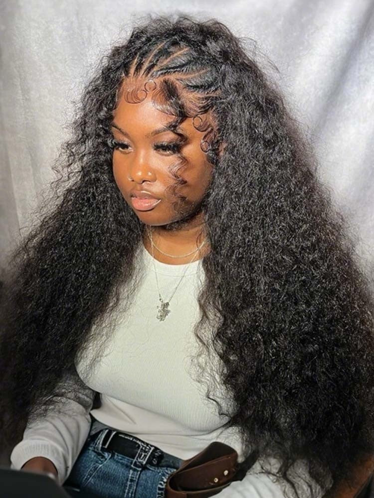 250% Density Human Hair Box Braids Wig With Flat Twists 13×6 Water Wave Wig