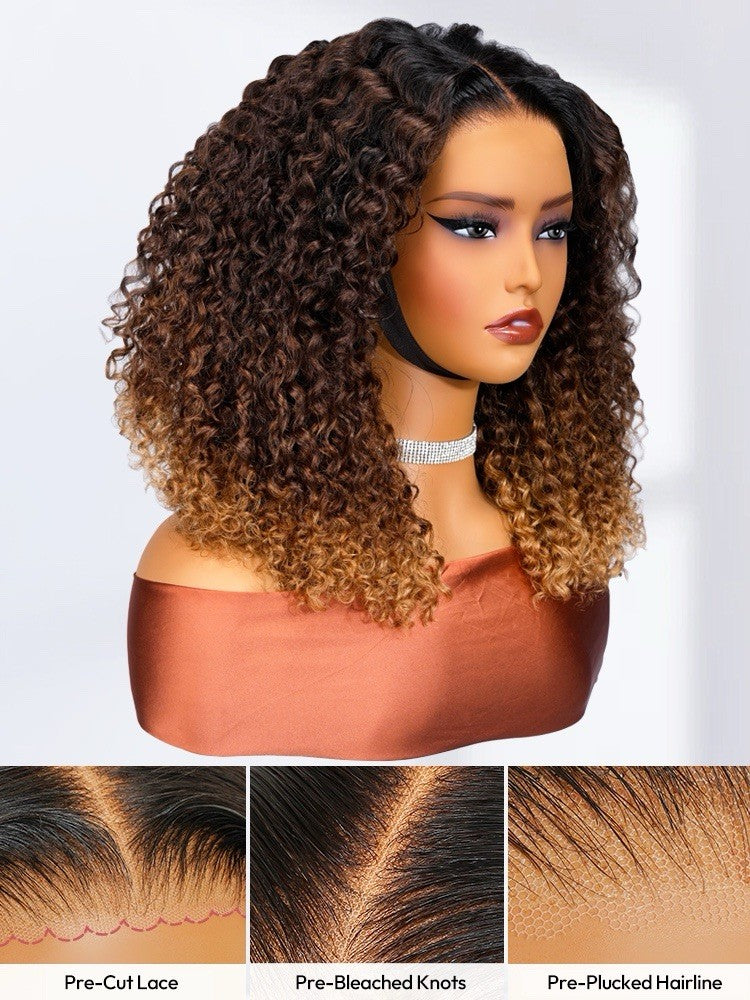250% Density Human Hair Ombre Brown And Honey Brown Jerry Curly Wig Ready To Go