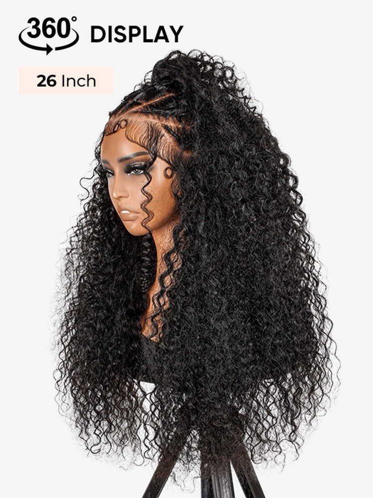 250% Density Human Hair Box Braids Wig With Flat Twists 13×6 Water Wave Wig