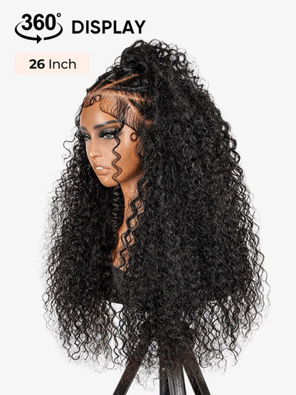 250% Density Human Hair Box Braids Wig With Flat Twists 13×6 Water Wave Wig