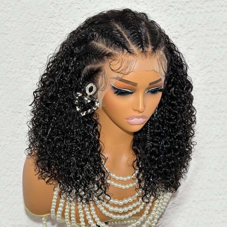 Women Human Hair Wigs Glueless Braided Full Lace Front Curly Short Long Wig UK