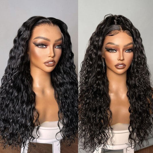 Women Human Hair Wigs Glueless Wear Go Pre Cut Lace Front Water Wave Long Wig UK